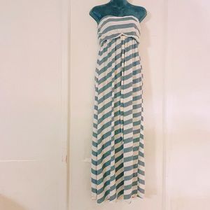 Gray and white striped maxi dress